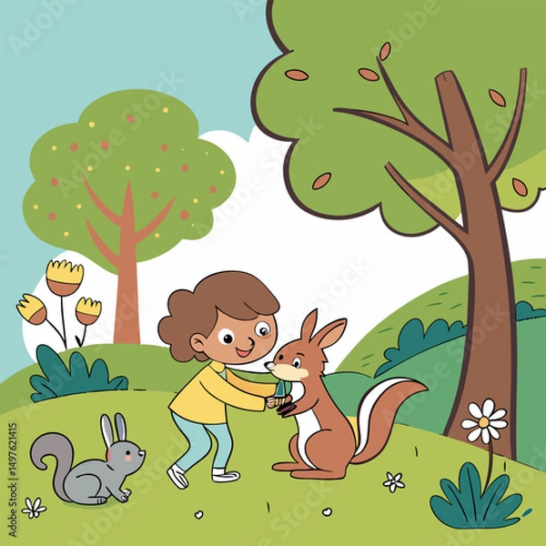 Obraz Vector design explaining the importance of love of nature and animals in children	