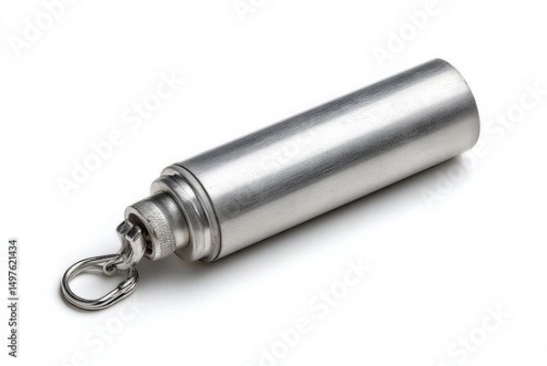 Fototapeta Sleek silver metal container with a keyring, perfect for storing small items.