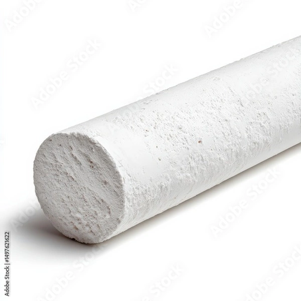 Fototapeta A large stick of white chalk rests on a white background.
