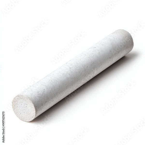 Fototapeta A single, off-white chalk stick rests on a stark white background, ready for use.
