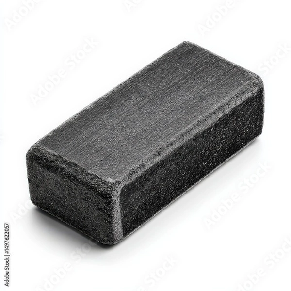 Fototapeta Dark gray rectangular block with a rough texture, isolated on white.
