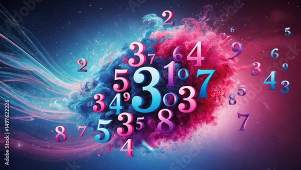 Fototapeta numbers floating around, numerology concept