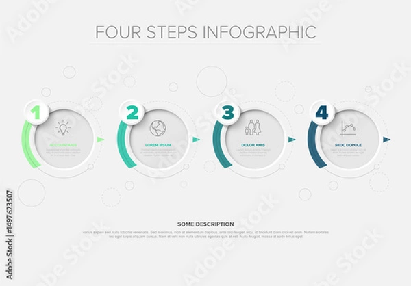 Fototapeta Four Steps Horizontal Infographic Design with four key steps or stages in a visual diagram with icons and numbers