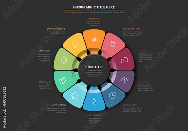 Fototapeta Circular Infographic Chart Template features segmentation with modern icons elements