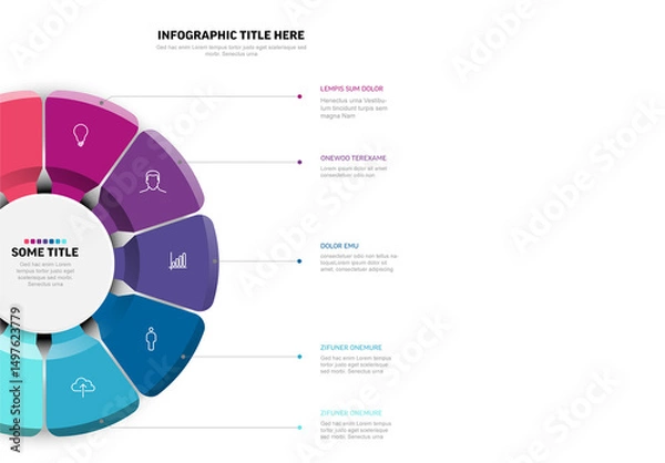 Fototapeta Circular Pie Chart Infographic Template with 7 segments for presenting steps, options, or processes.