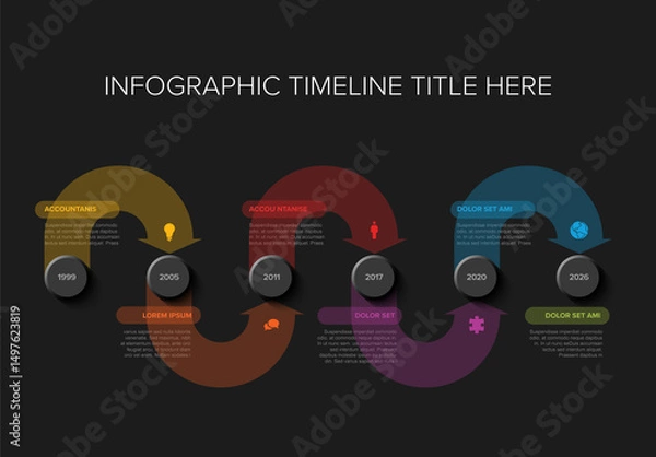 Fototapeta Infographic Timeline Design Template on Dark Background
