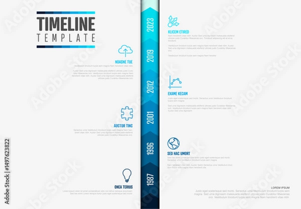 Fototapeta Modern Blue Vertical Timeline Template with Icons and Dates