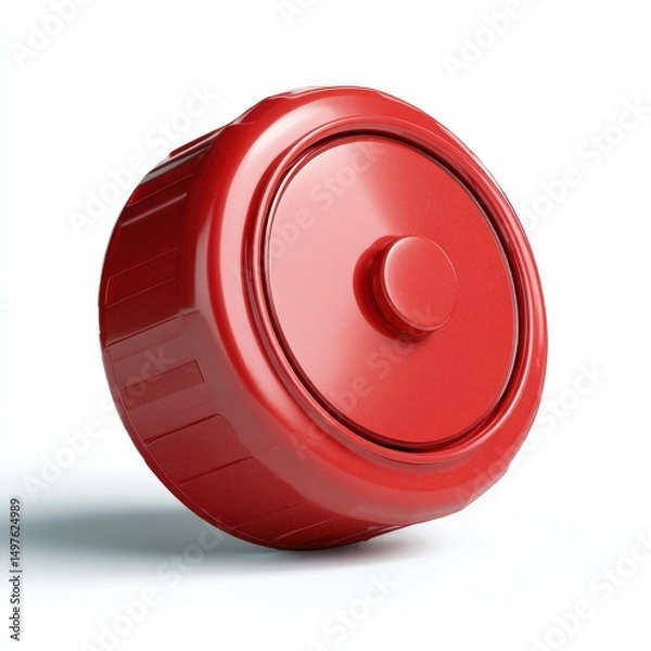 Fototapeta Red plastic container lid with a circular inner lid. Shiny, smooth texture.