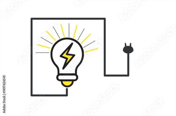 Obraz Light bulb icon on white background. Idea symbol. Electric lamp, light, innovation, solution, creative thinking, electricity. Outline, flat and colored style. Flat design. line 