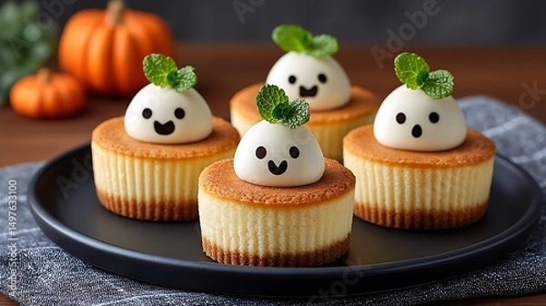 Obraz Halloween Mini Cheesecakes with Spooky Faces