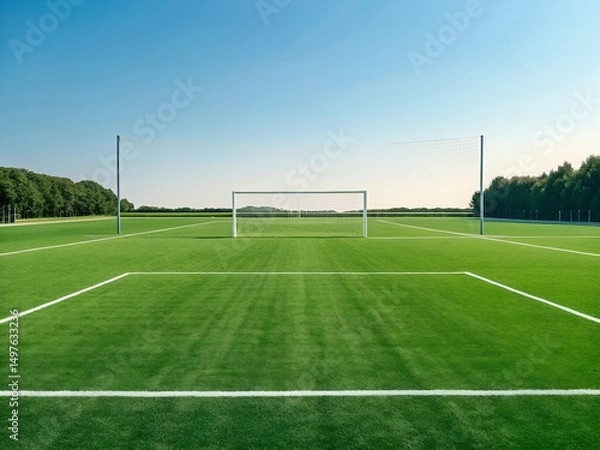 Fototapeta Empty Football Pitch with Goal and Clear Sky.