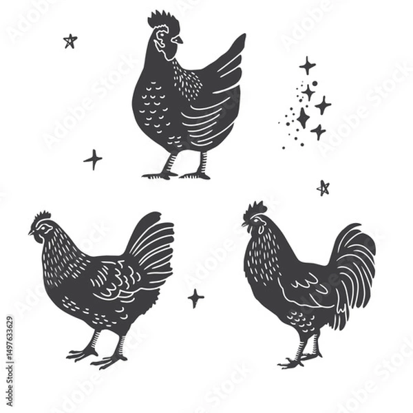 Fototapeta Chickens Vector Isolated Elements Set