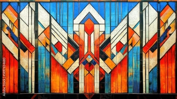 Obraz Colorful, symmetrical abstract design. Bold geometric patterns in vibrant colors.