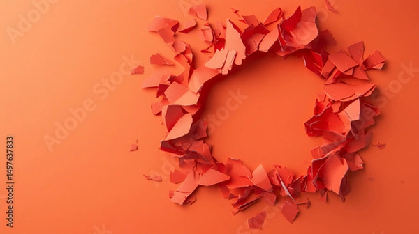 Fototapeta Vibrant paper heart collage on orange background