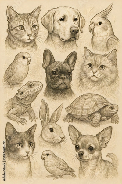 Fototapeta Arrangement of various pets