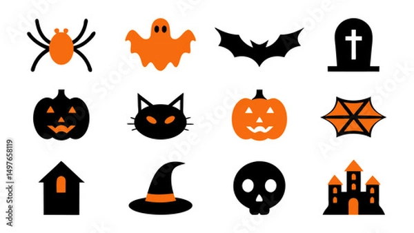 Fototapeta set of halloween icon vector on tranparent background