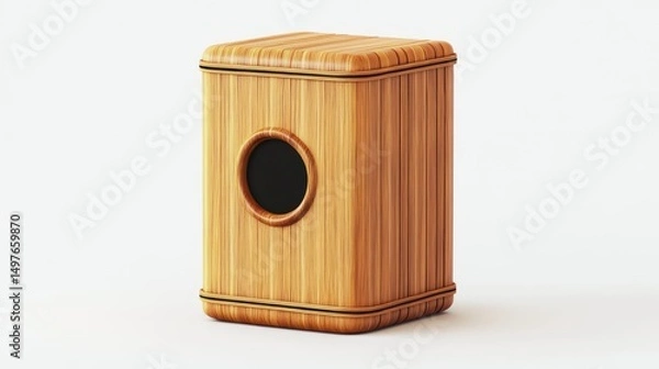 Obraz A wooden cajon drum sits on a white background, ready for a musical performance.