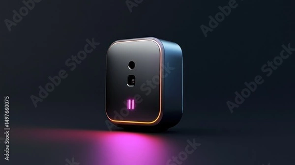 Obraz Sleek black device with neon accents, technology in still life, 3D render.