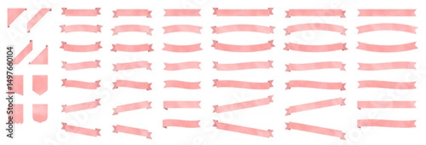 Obraz 水彩風　ピンクのリボンフレームセット　装飾用・見出し用・飾り枠にも使えるシンプル素材