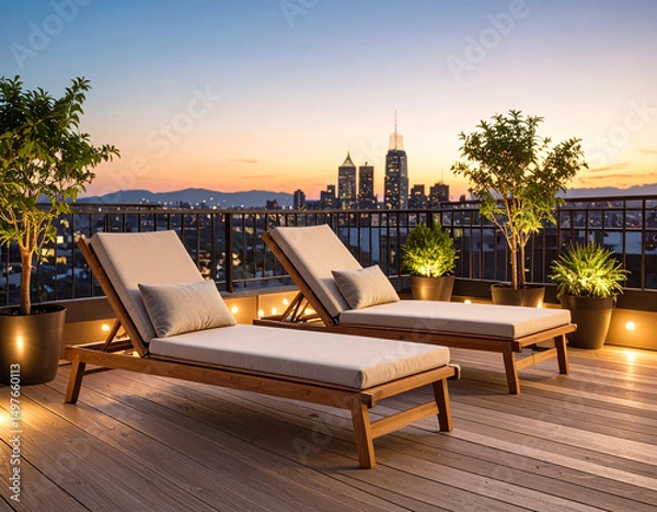 Obraz Relaxing evening at Firefly Rooftop with city skyline views Generative AI