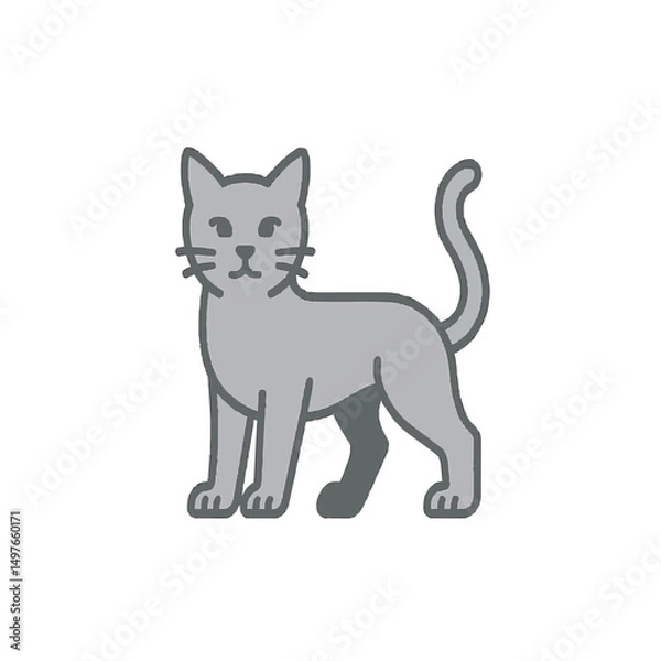 Obraz black grey cat on white background