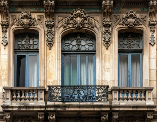 Obraz Abandoned Art Deco building facade with intricate details Generative AI