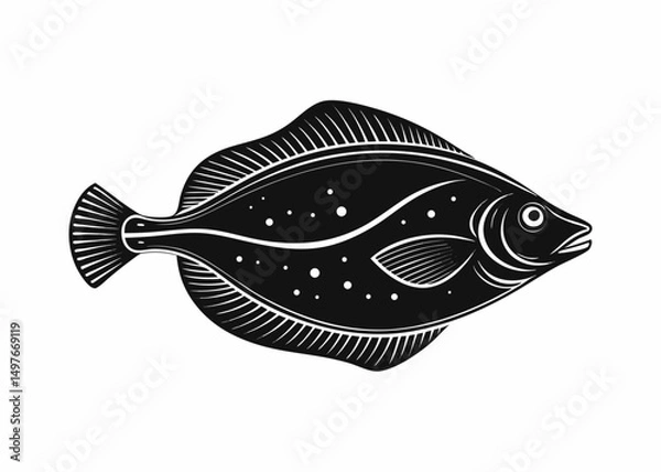 Obraz Ink Sketch of Flounder - Flatfish silhouette vector black on white background