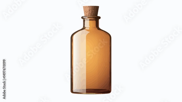 Fototapeta A digitally rendered image depicts a cylindrical amber glass bottle with a natural cork stopper. The bottle is slightly tapered towards the base and neck, displaying a subtle gradient of amber.
