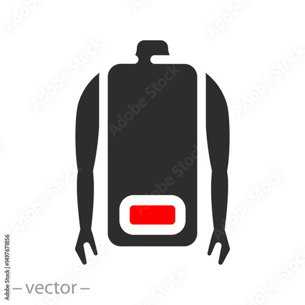 Fototapeta human dead battery, tired hands icon, hands down, no strength, flat vector illustration
