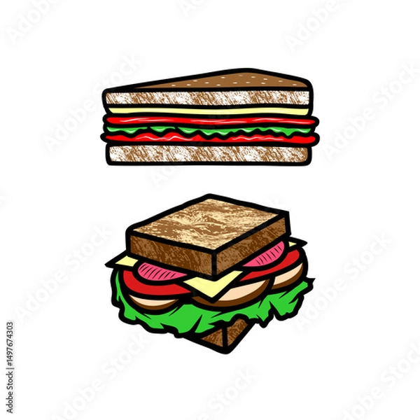 Fototapeta a delicious sandwich with vegetables and sausage in the middle vector illustration