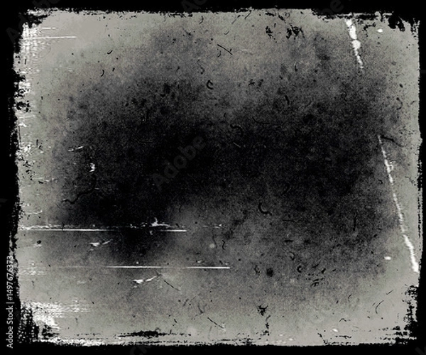 Fototapeta Distressed scary horror background, old film effect, obsolete dark texture with frame and space for your design