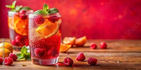 Fototapeta Refreshing Raspberry and Citrus Summer Beverage in Glass
