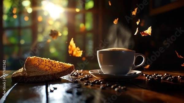 Fototapeta Autumn Morning Coffee: A Warm and Cozy Start
