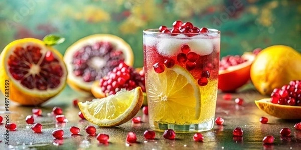 Fototapeta Refreshing Citrus and Pomegranate Summer Drink in Glass