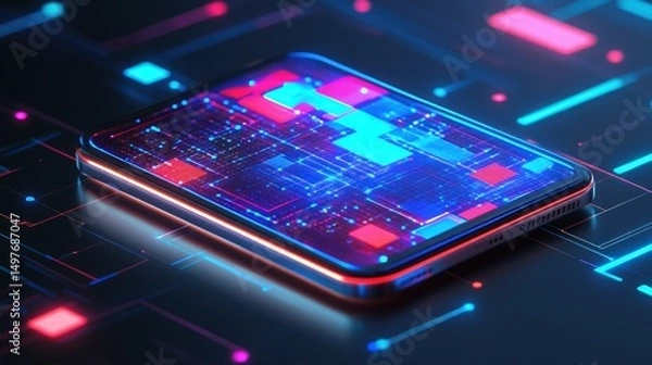 Obraz Futuristic phone showcasing internal circuitry.