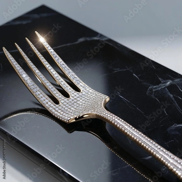 Obraz Luxury 3D Render of a Diamond Fork on Polished Tabletop