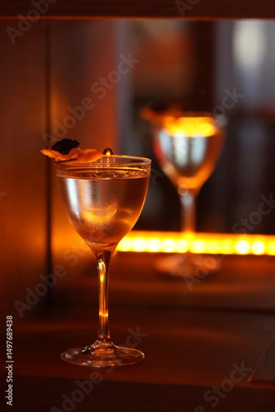 Fototapeta Modern Cocktail with Unique Garnish on a Bar Counter