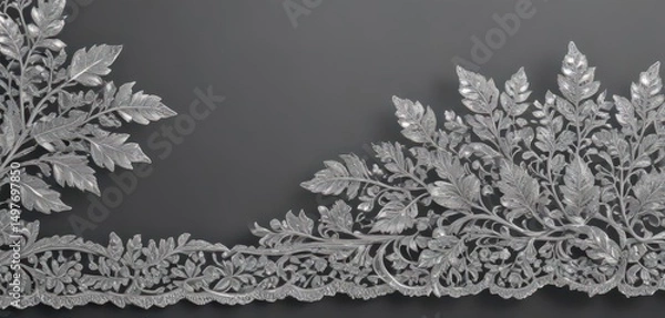 Obraz Intricate silver leaf lace border, shimmering, elegant design , sophisticated, ornate, metal