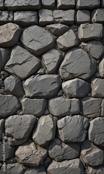 Obraz Deep grey stone wall, rugged texture, visible cracks  , cracked, concrete, abstract