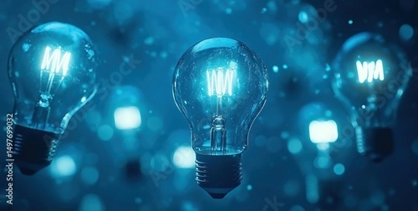 Fototapeta A blue background with light bulbs on it, symbolizing ideas and innovation in business