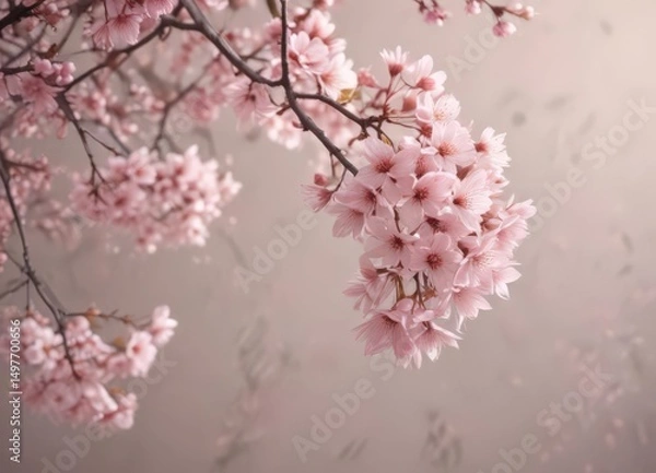 Obraz Soft pastel pink sakura petals gently descend against a muted background ,  bloom,  backdrop
