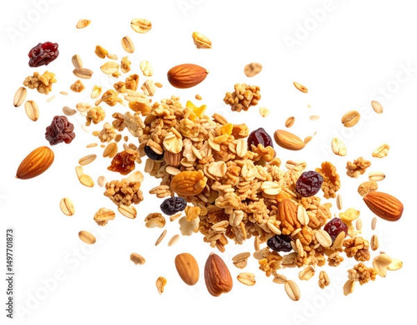 Fototapeta Delicious granola bar with oats, nuts, and dried fruit