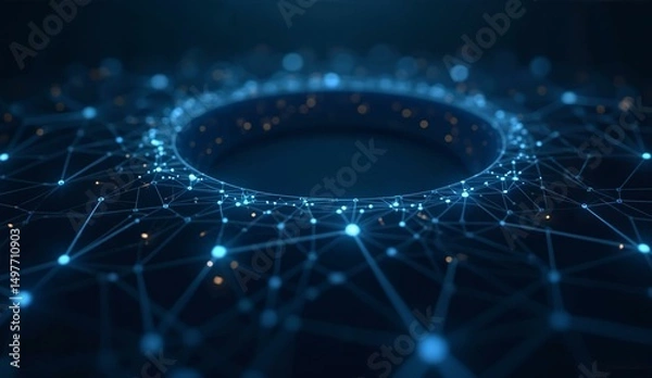 Fototapeta A digital network with a central circular hub and interconnected nodes