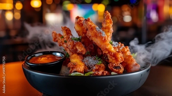 Obraz Crispy Fried Calamari with Spicy Dipping Sauce