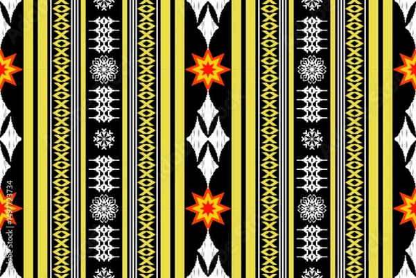 Obraz Ethnic Figure aztec embroidery style.Geometric ikat oriental traditional art pattern.Design for ethnic background,wallpaper,fashion,clothing,wrapping,fabric,element,sarong,graphic,vector illustration.