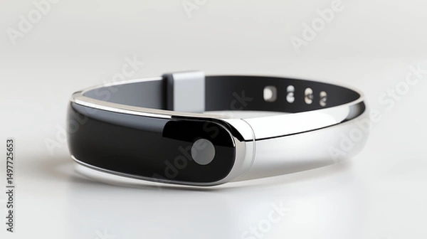 Fototapeta Sleek and modern fitness tracker with shiny metallic finish, designed for health monitoring and activity tracking