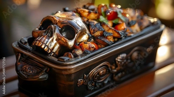 Obraz Grilled Dish Served in a Skull-Shaped Container
