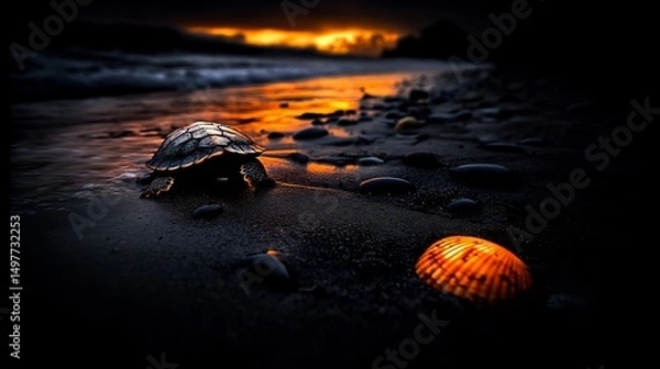 Obraz Sunset Turtle: A Serene Coastal Scene