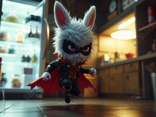 Fototapeta Cute Rabbit Superhero in Japanese Kitchen