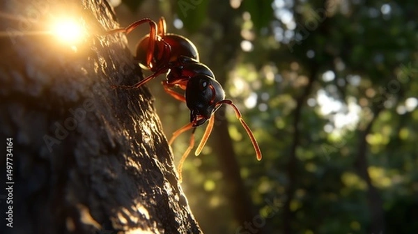 Obraz Ant on Bark at Golden Hour: A Macro Photography Masterpiece